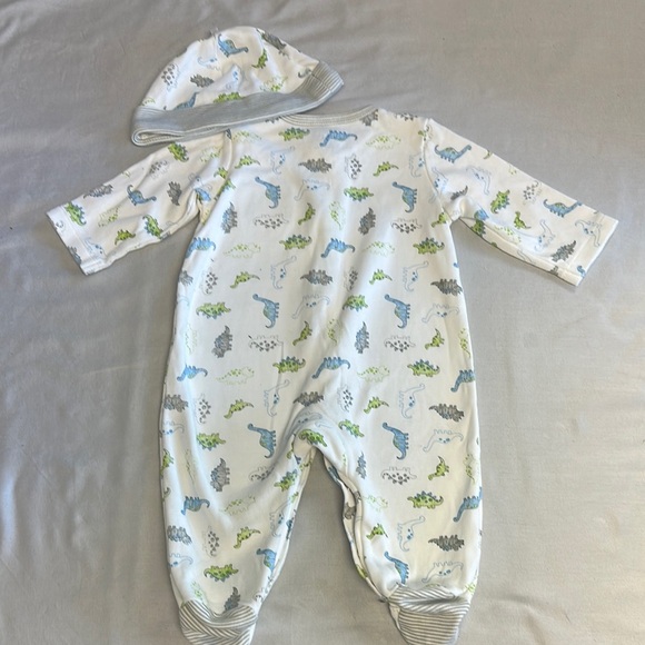 Little Me - Blue and White Dinosaur Print Footie Sleeper and hat - Picture 3 of 3